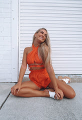 Camilla Beaded Halter Top - Tangerine